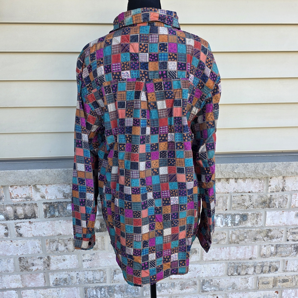 Vintage K Arnold Silk Patchwork Button Down Shirt… - image 2